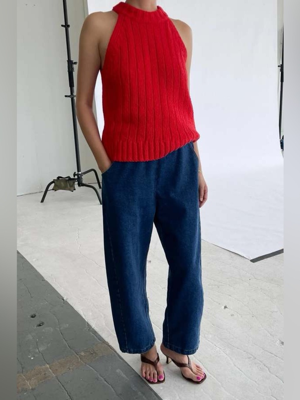 Le Bon Shoppe Red Claire Cotton Sweater Tank, Size M